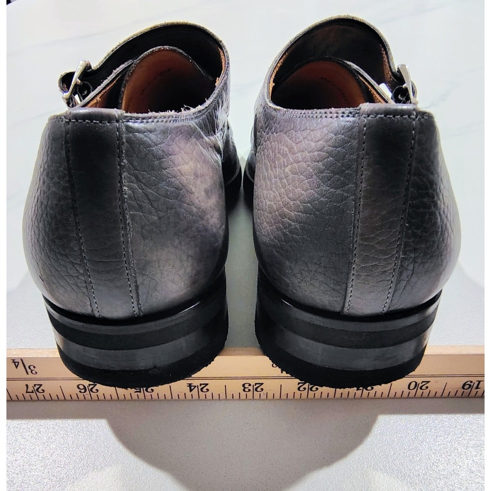 Magnanni Mens Monk Strap Dress Shoes 9.5M Dark Gray Burnished Leather Extralight - Picture 11 of 15